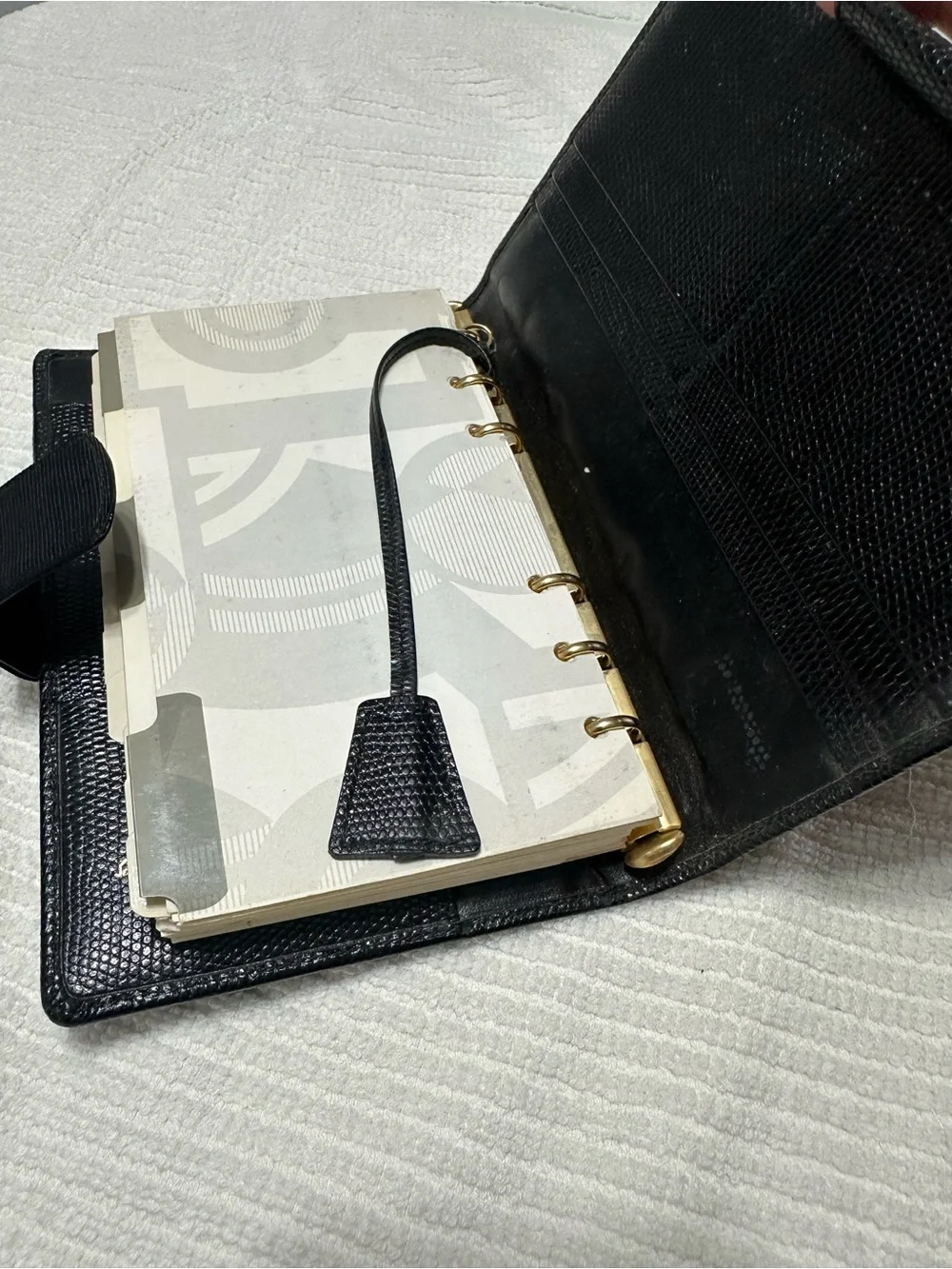 Salvatore Ferragamo Black Leather Card & Key Holder with Gold Buckle
